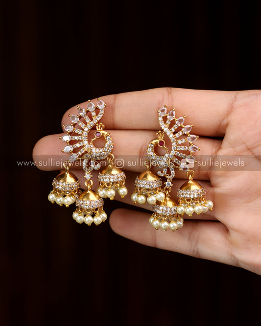 Peacock Stone Earring with Single Layer Earchain / Maatti