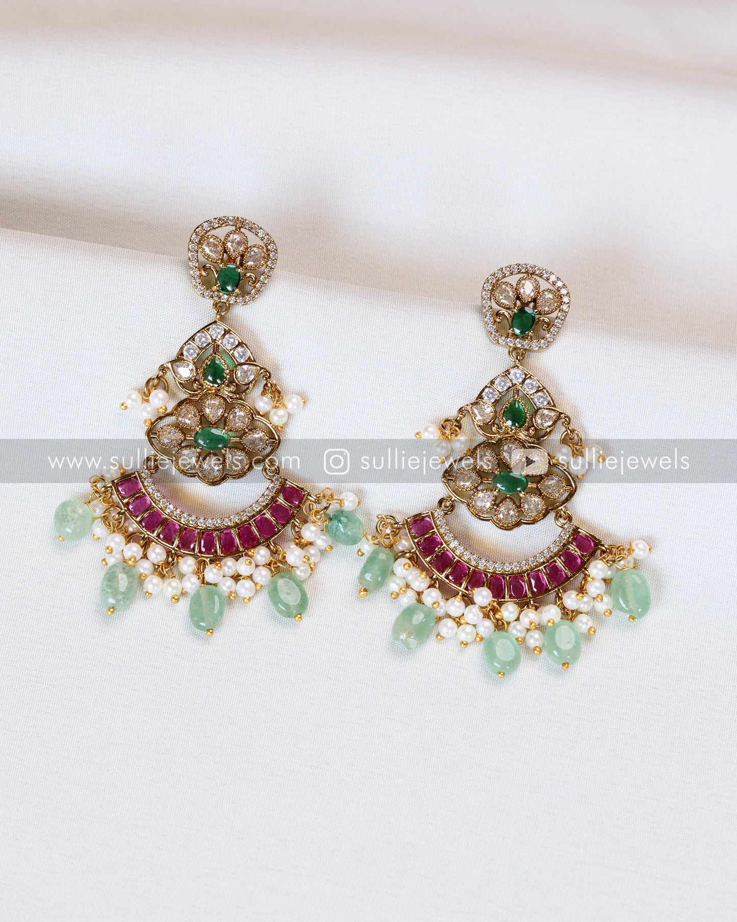 Premium Kemp Chandbali Earrings with Mint Beads