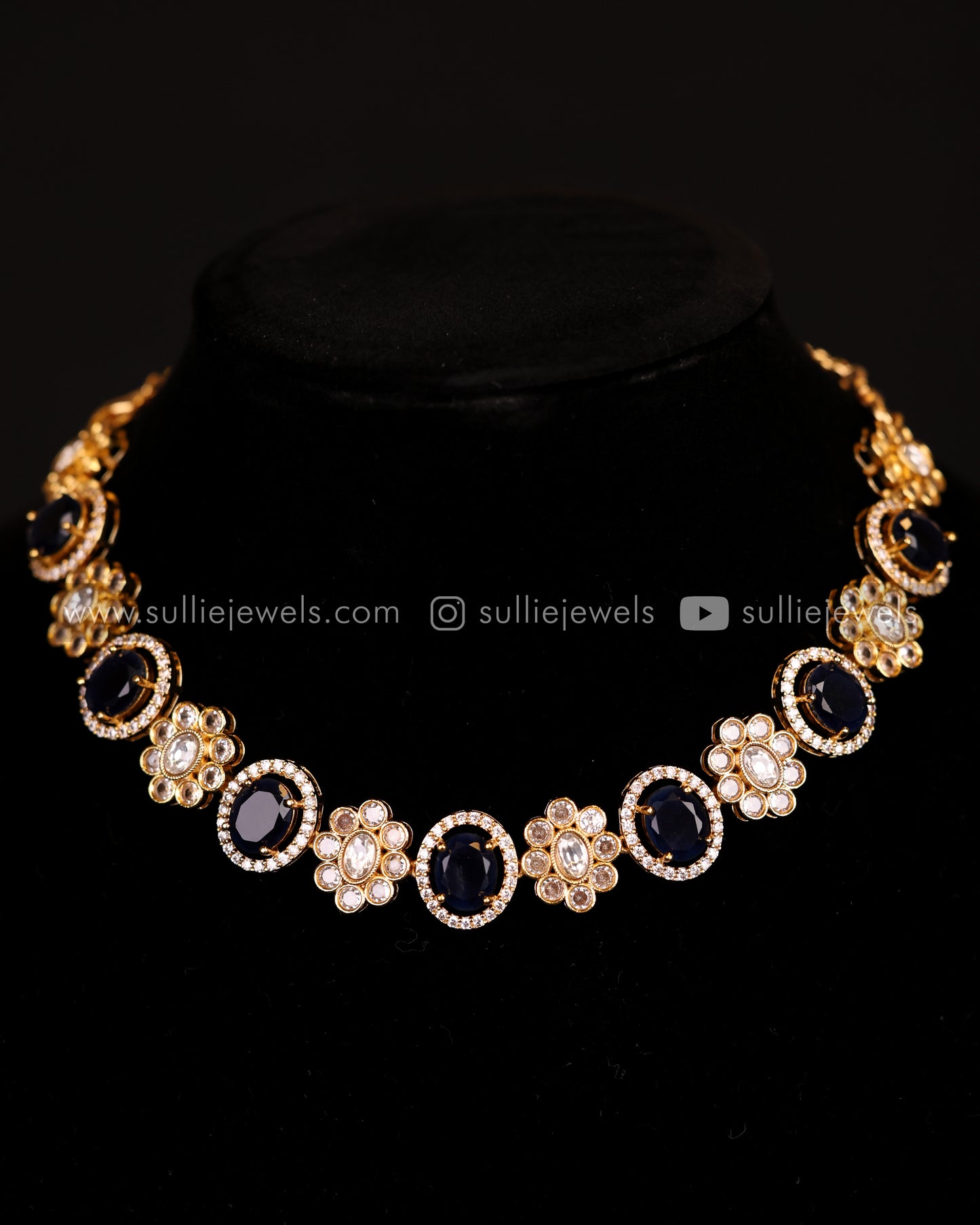 Premium Stone Necklace Set in Gold Finish