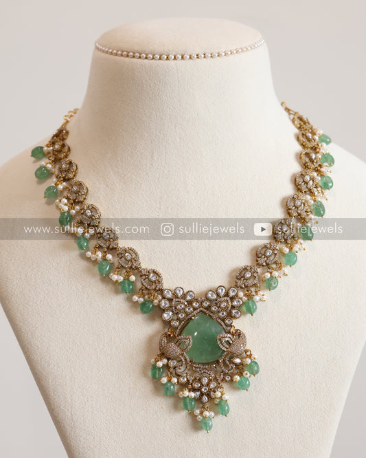 Mint Premium Stone Victorian Necklace with Earring - Mint Beads