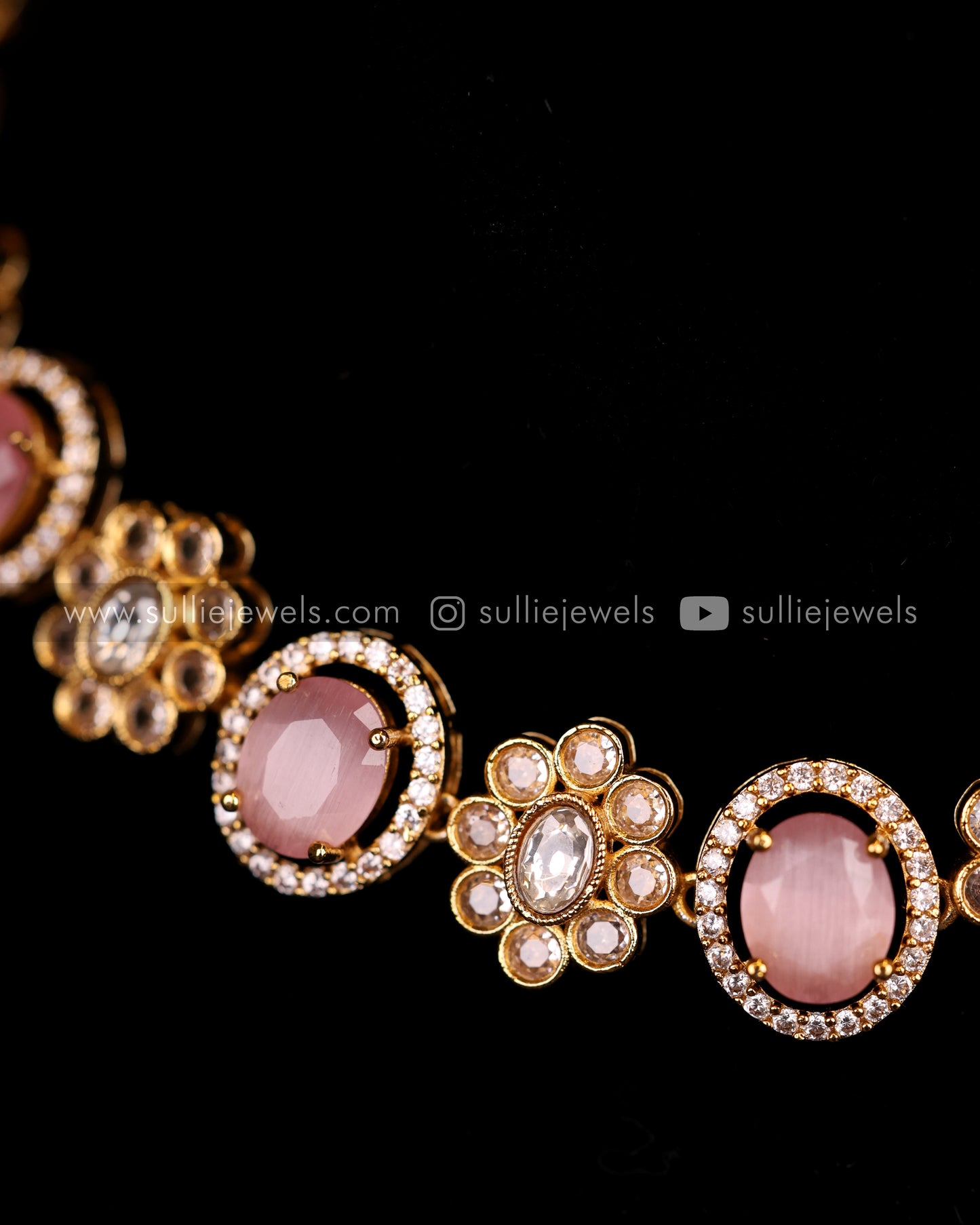 Premium Stone Necklace Set in Gold Finish