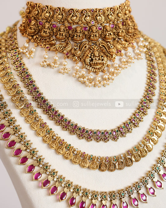 Gold & Ruby Palakka Coin Bridal Combo ( 6 Piece )