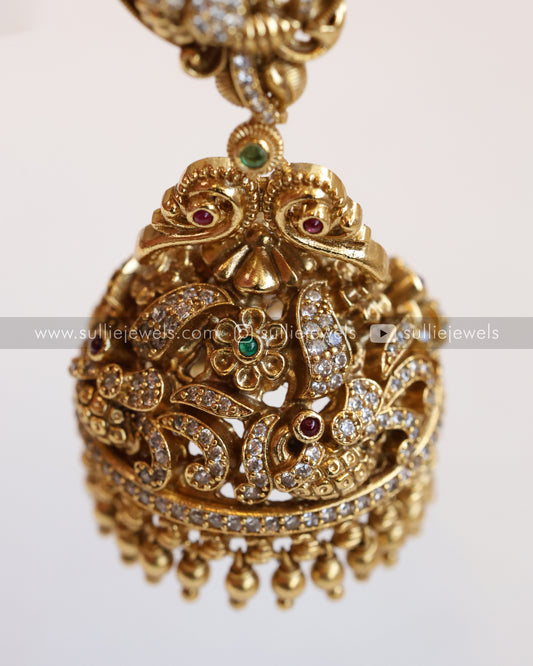 Premium AD Gold Peacock Jhumka