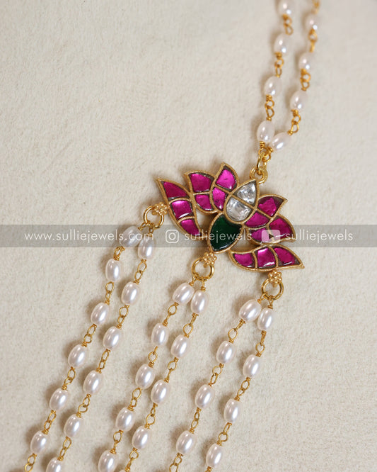 Lotus Jadau 6 layer Rice Pearl Long Chain