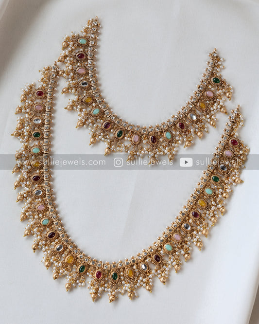 Sullie Basic - Multicolour Stone Guttapusalu Bridal Combo with Earring ( 3 piece )