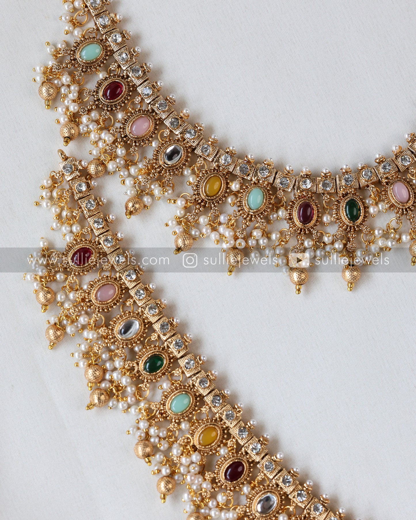 Sullie Basic - Multicolour Stone Guttapusalu Bridal Combo with Earring ( 3 piece )