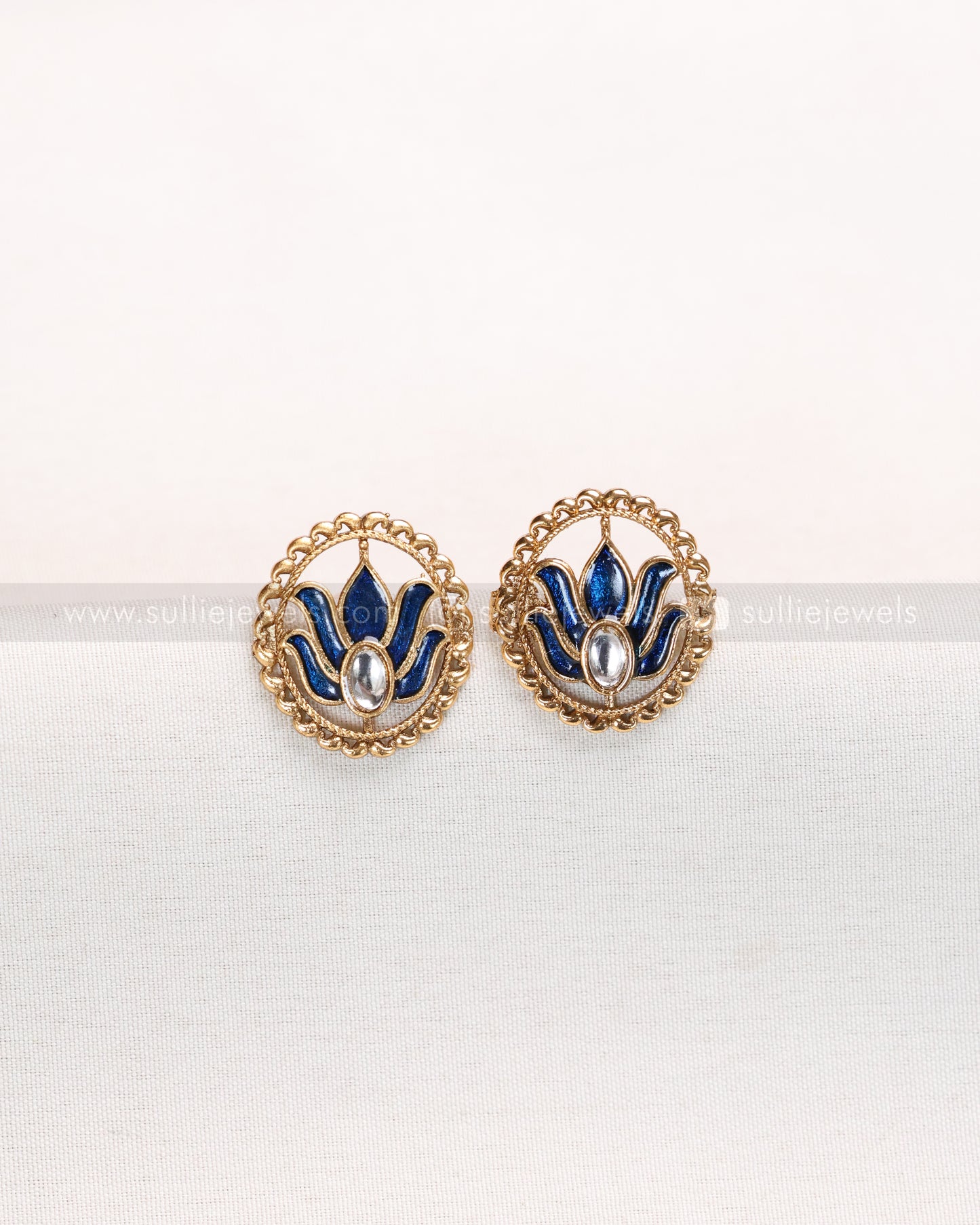 3825 - Sullie Basic Meenakari Blue Lotus Necklace with Stud