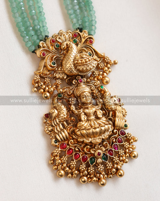 Lakshmi Mint Beads Long Chain / Haaram with Jhumka