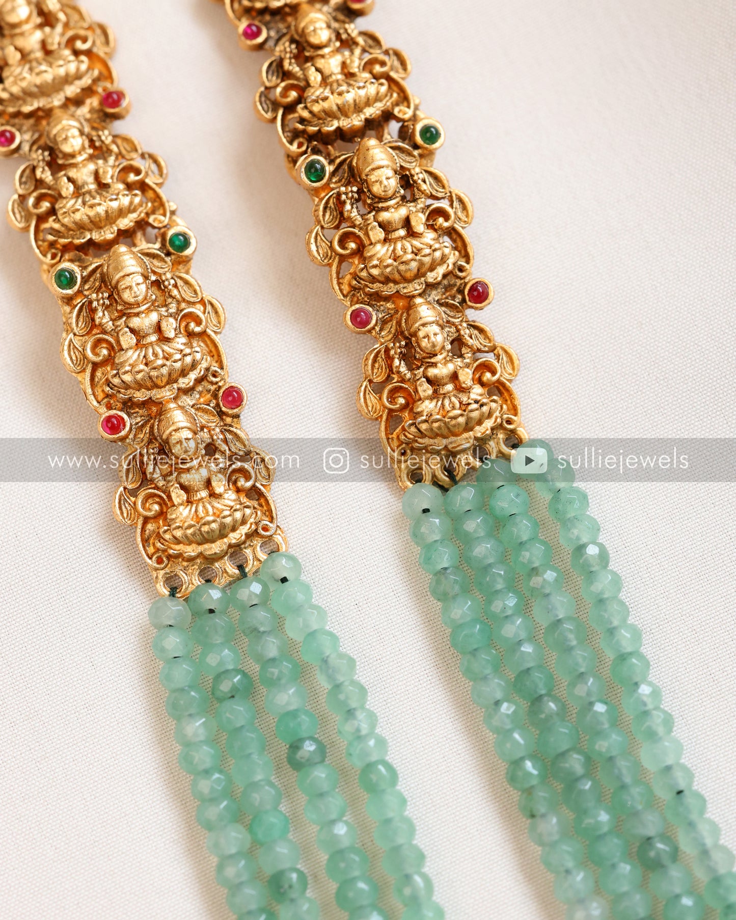 Lakshmi Mint Beads Long Chain / Haaram with Jhumka
