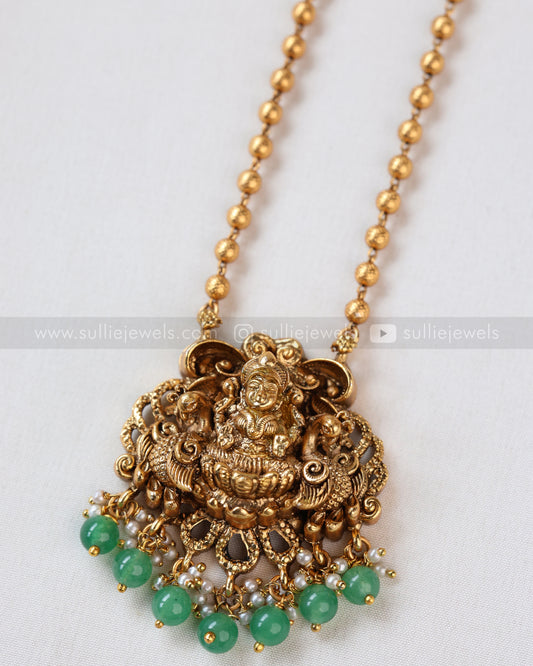 Sullie Basic - Goddess Mint Beads Pendant with Gold chain and Jhumka
