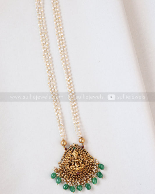 Sullie Basic - Lakshmi Mint Beads Pendant with Pearl chain and Jhumka