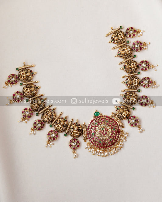 Chakra Broad Necklace (Pearl drops) with Earring