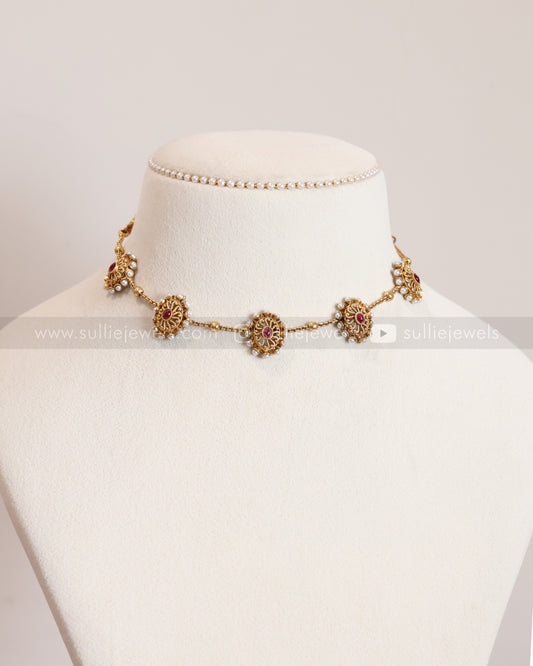 3860 - Sullie Basic - Red Minimal Gold Chakra Necklace with Stud