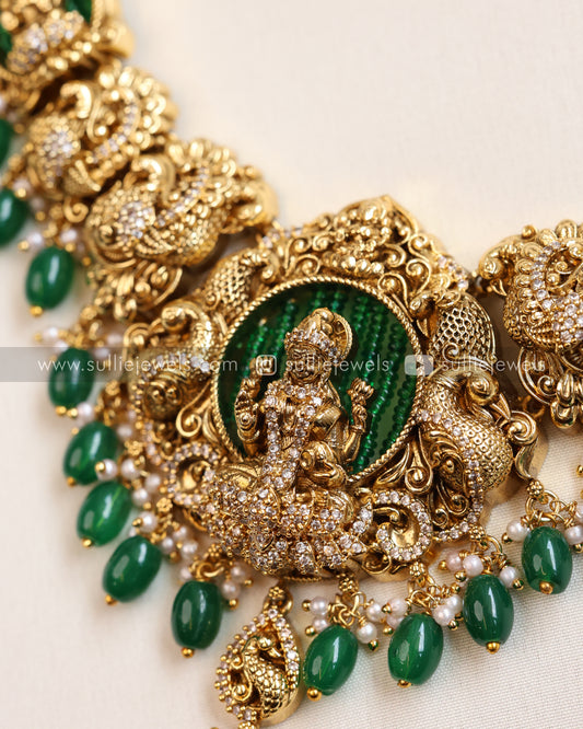 Goddess Designer Premium Necklace with Earring - Green Beads