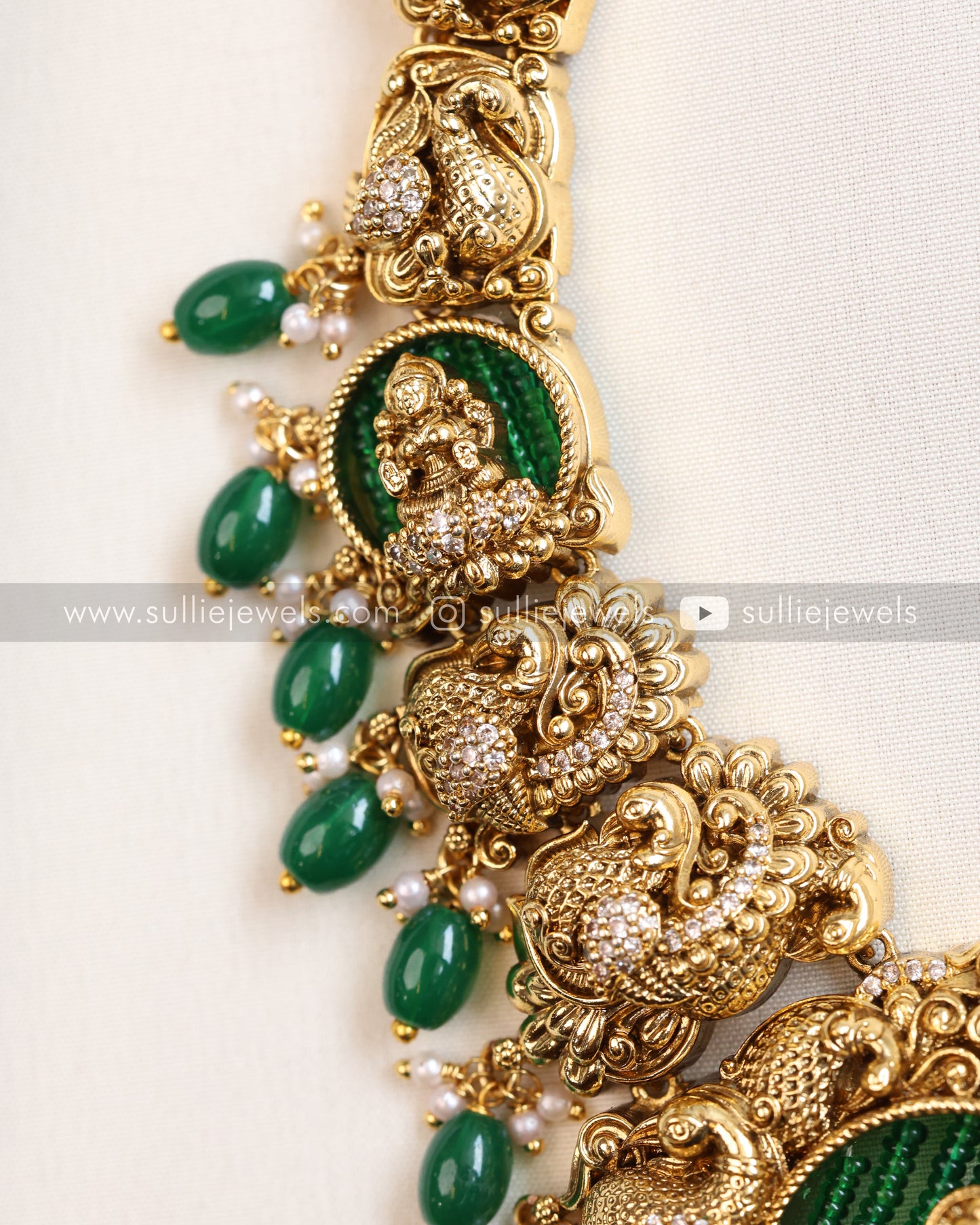 Goddess Designer Premium Necklace with Earring - Green Beads