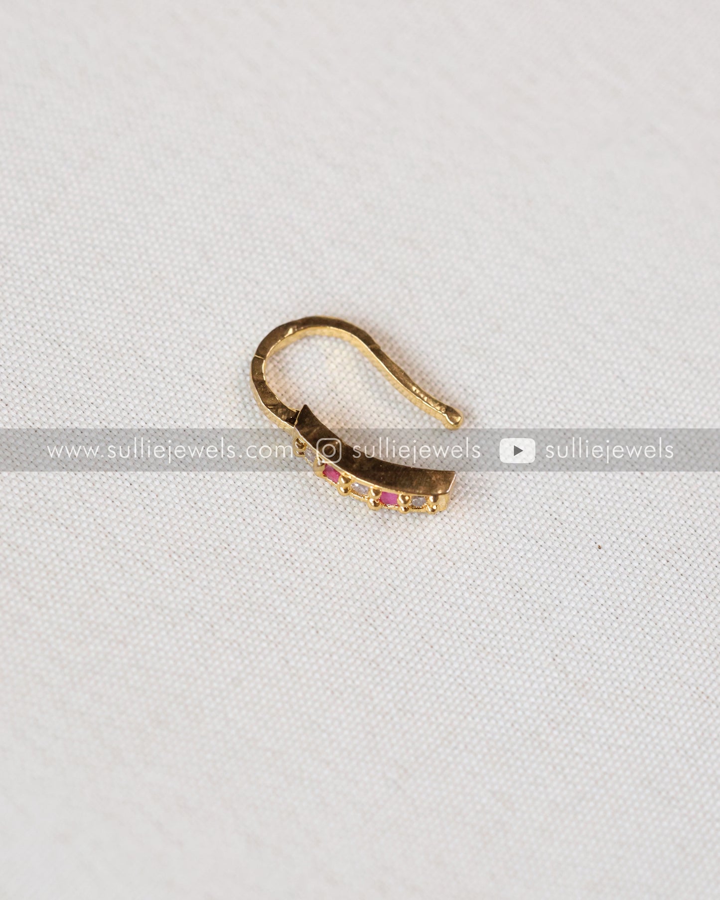 Nose Pin - No Piercing Required - Pink & White Stone