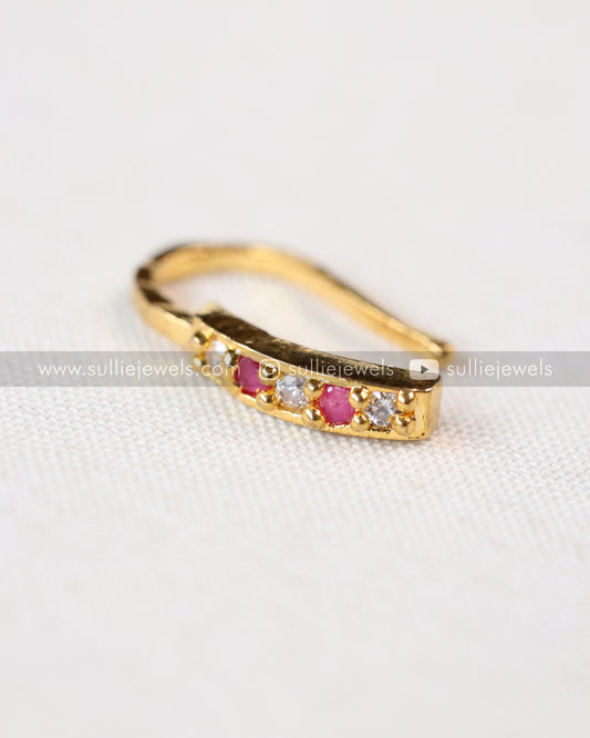 Nose Pin - No Piercing Required - Pink & White Stone