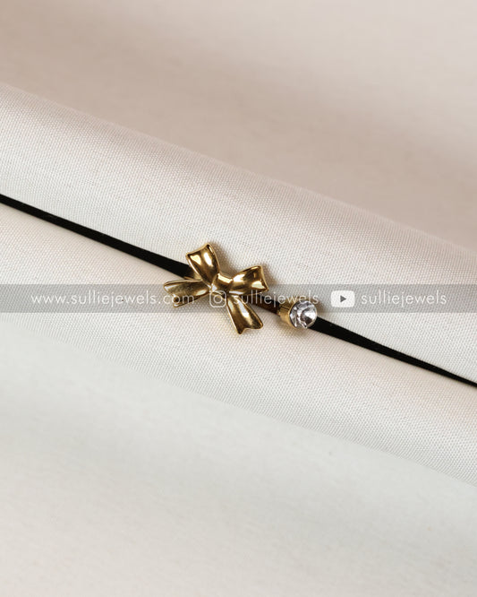 R22 - Golden Bow Knot with Stone Adjustable Ring