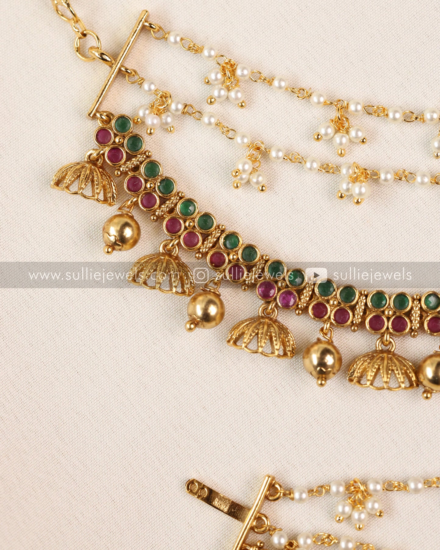 Multicolour Stone & Pearl Hanging 3 Layer Matti / Earchain