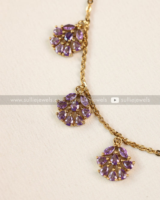 Diamond Charm Violet Stone Necklace with Stud