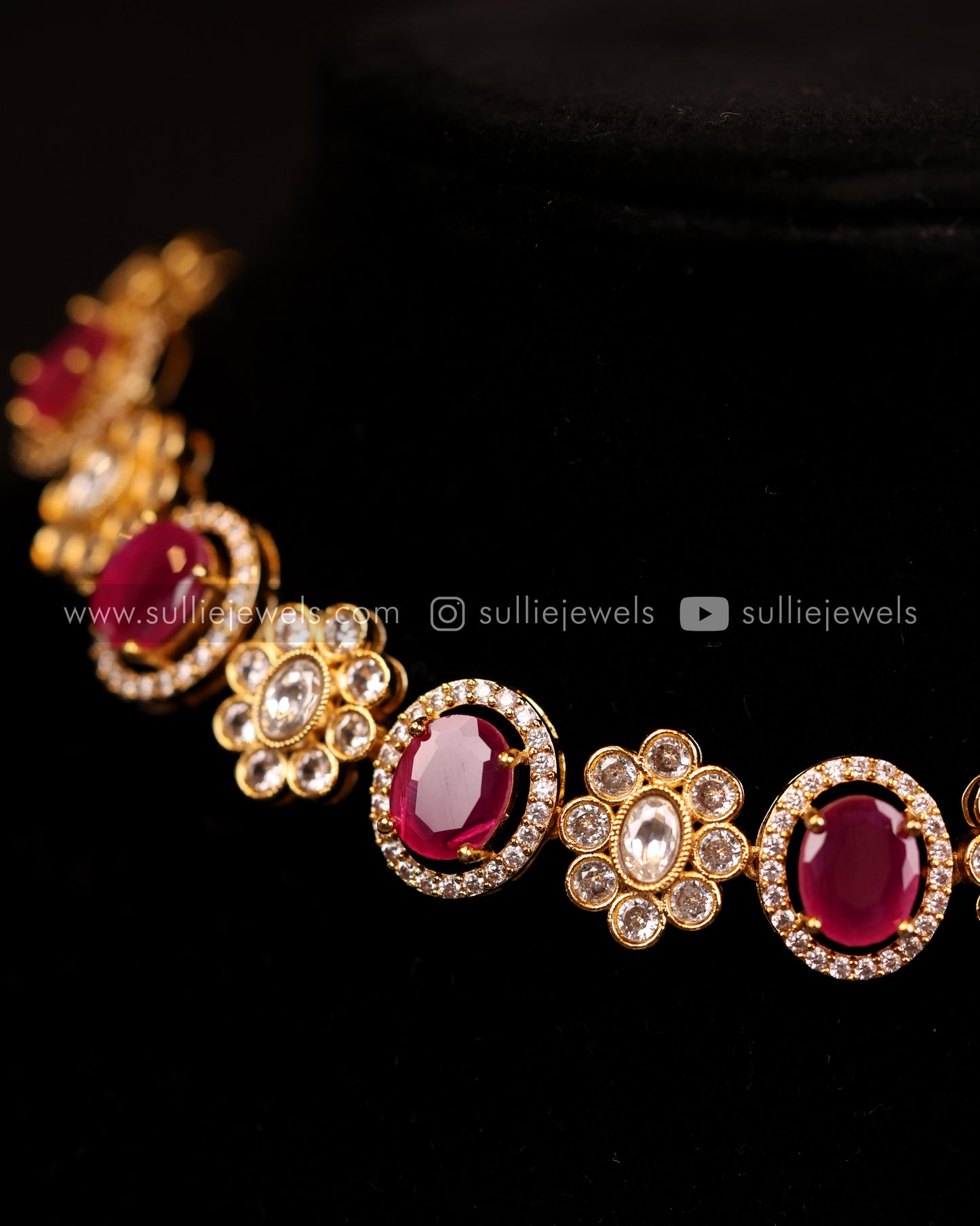 Premium Stone Necklace Set in Gold Finish