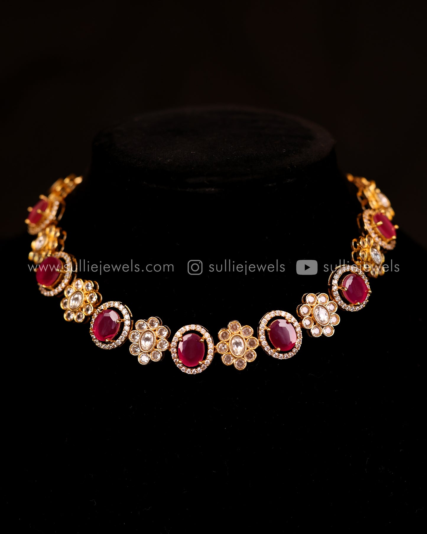 Premium Stone Necklace Set in Gold Finish