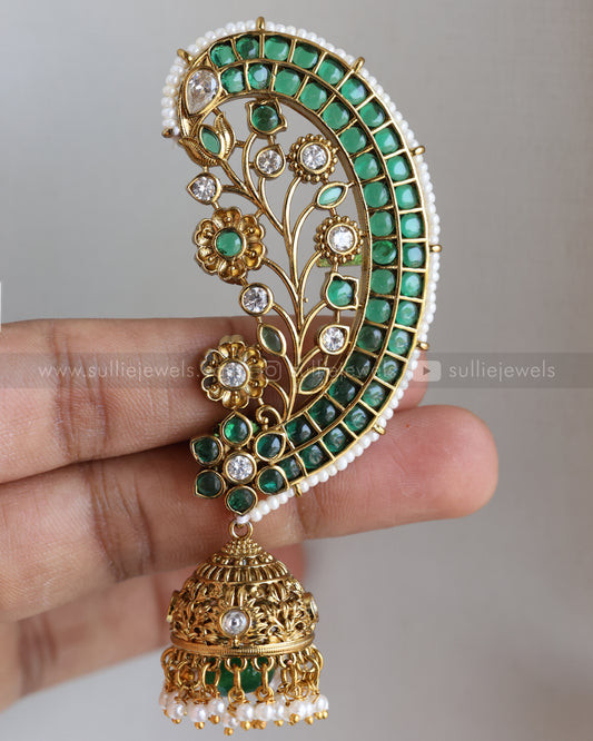 E1204 - Gold Green Kemp Ear Cuff Jhumka