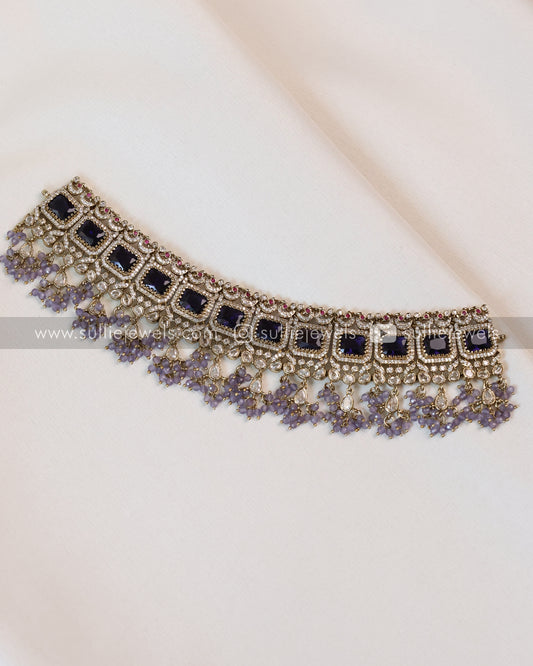 Premium Violet Stone Choker with Earrings