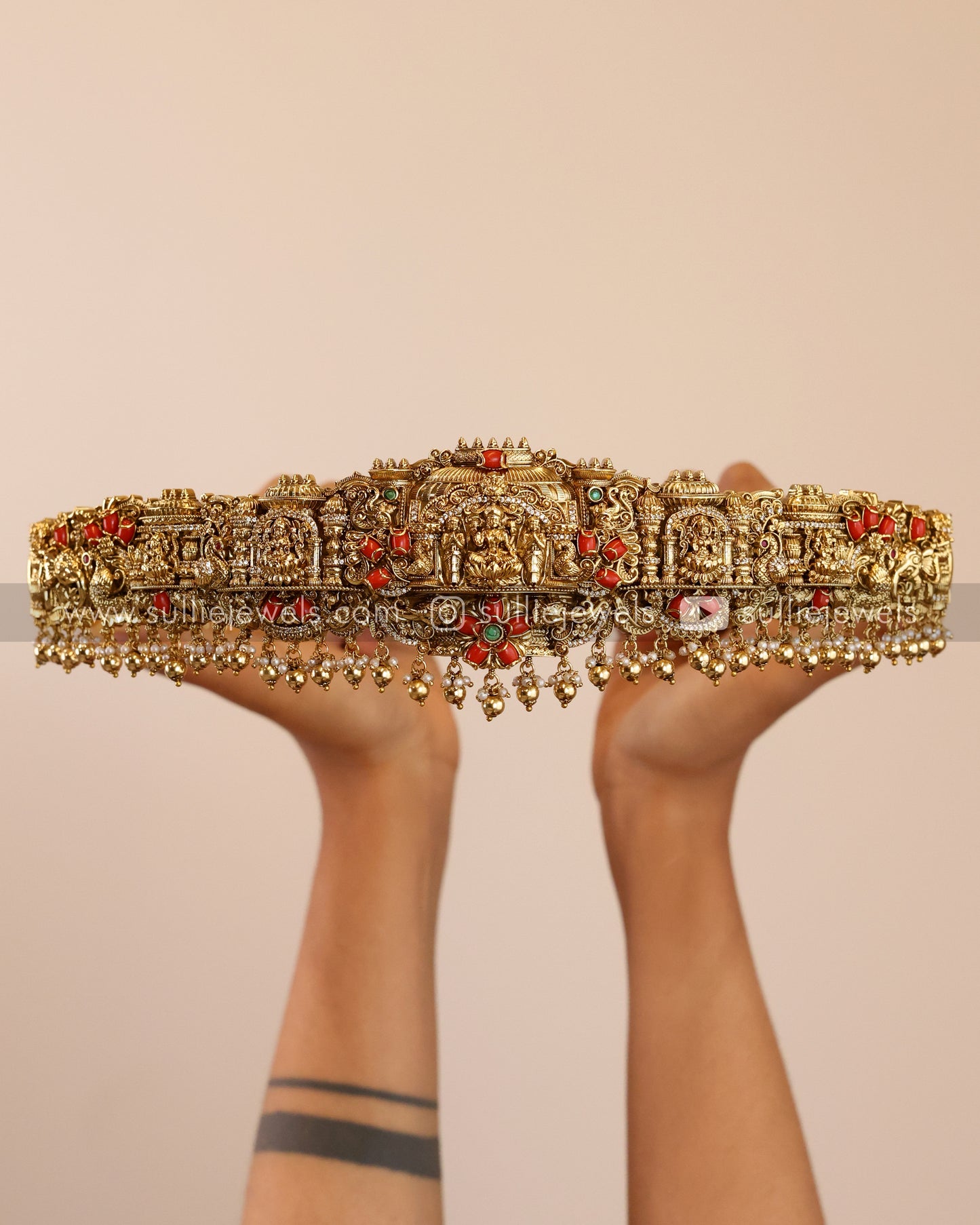 Premium Goddess Coral Bridal Hipbelt - Gold Balls