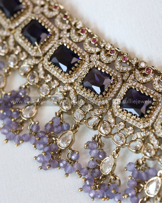 Premium Violet Stone Choker with Earrings