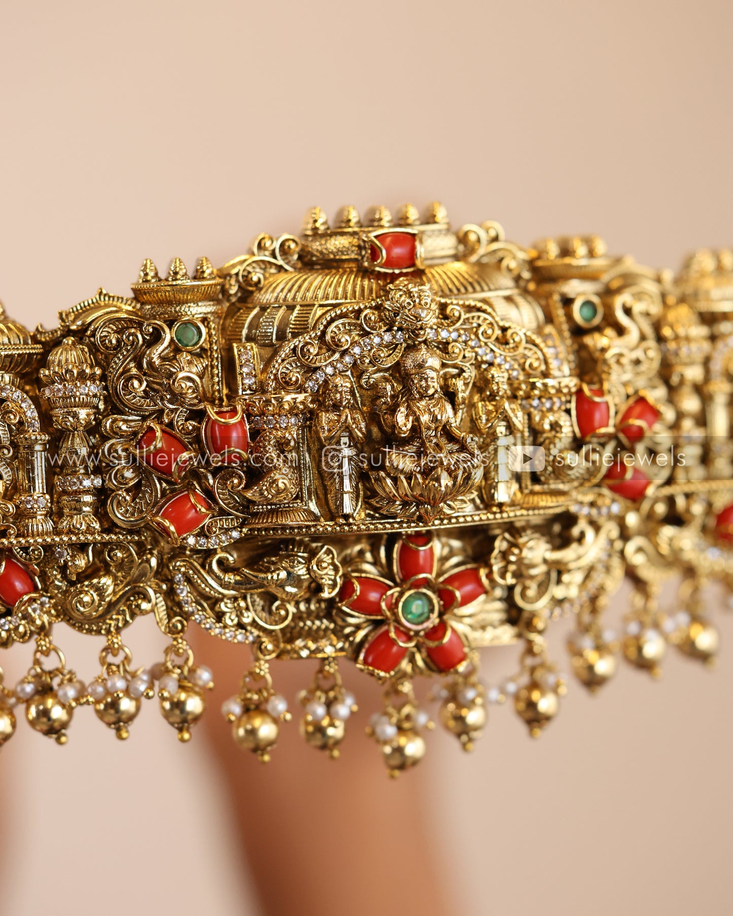 Premium Goddess Coral Bridal Hipbelt - Gold Balls