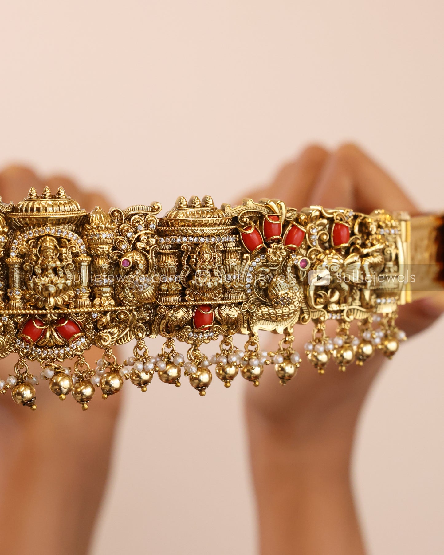 Premium Goddess Coral Bridal Hipbelt - Gold Balls