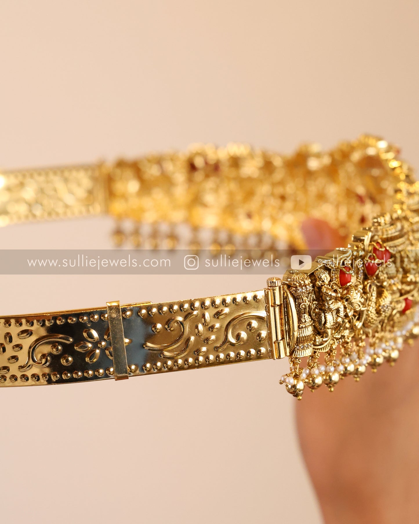 Premium Goddess Coral Bridal Hipbelt - Gold Balls