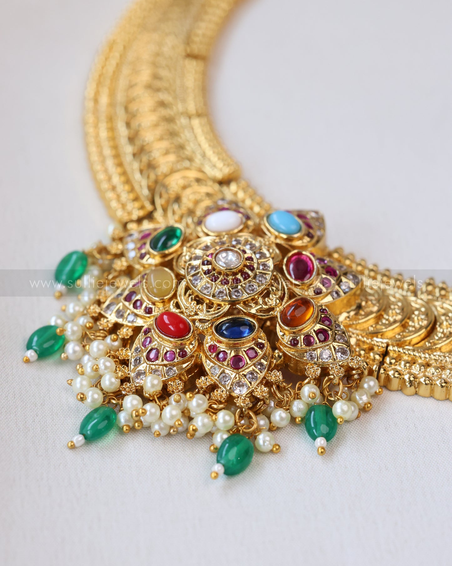 3563 - Multicolour Stone Broad Kaashumaala Necklace with Jhumka