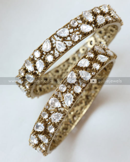 Victorian Premium Moissanite Stone Bangle - Set of 2