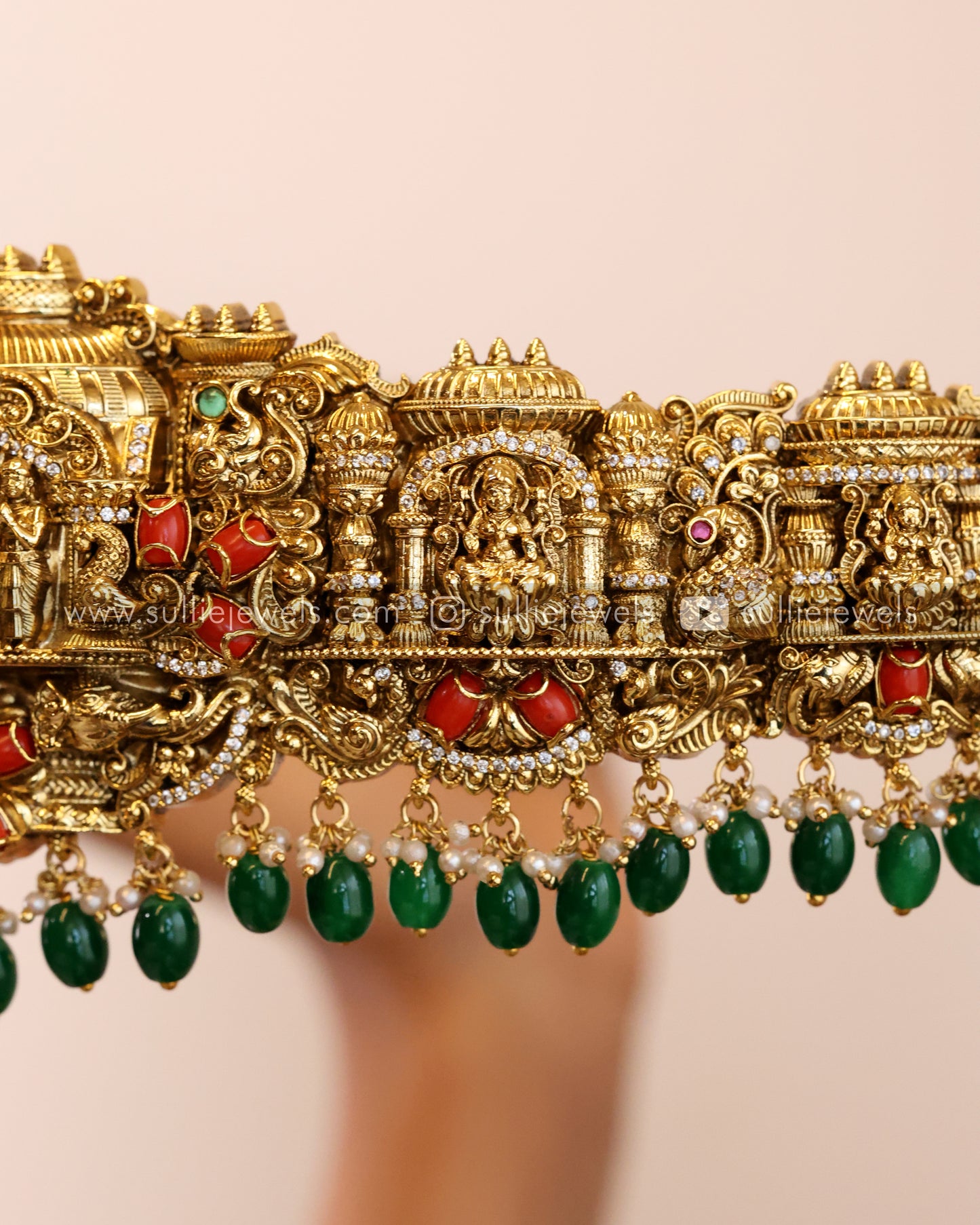 Premium Goddess Coral Bridal Hipbelt - Green Beads