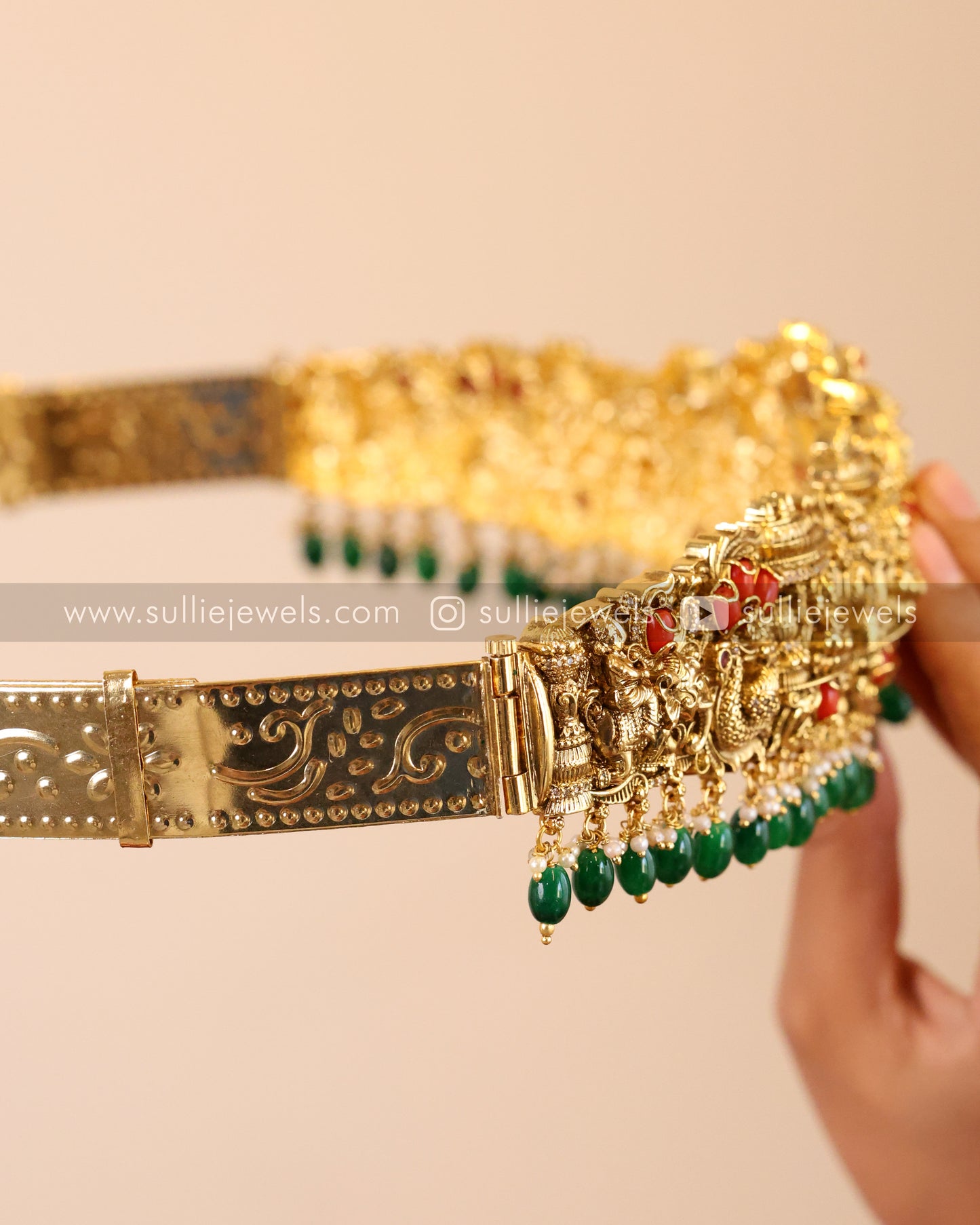 Premium Goddess Coral Bridal Hipbelt - Green Beads