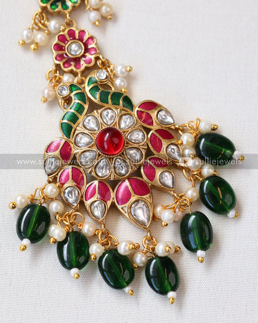 Premium Multicolour Floral Tikka with Green Beads