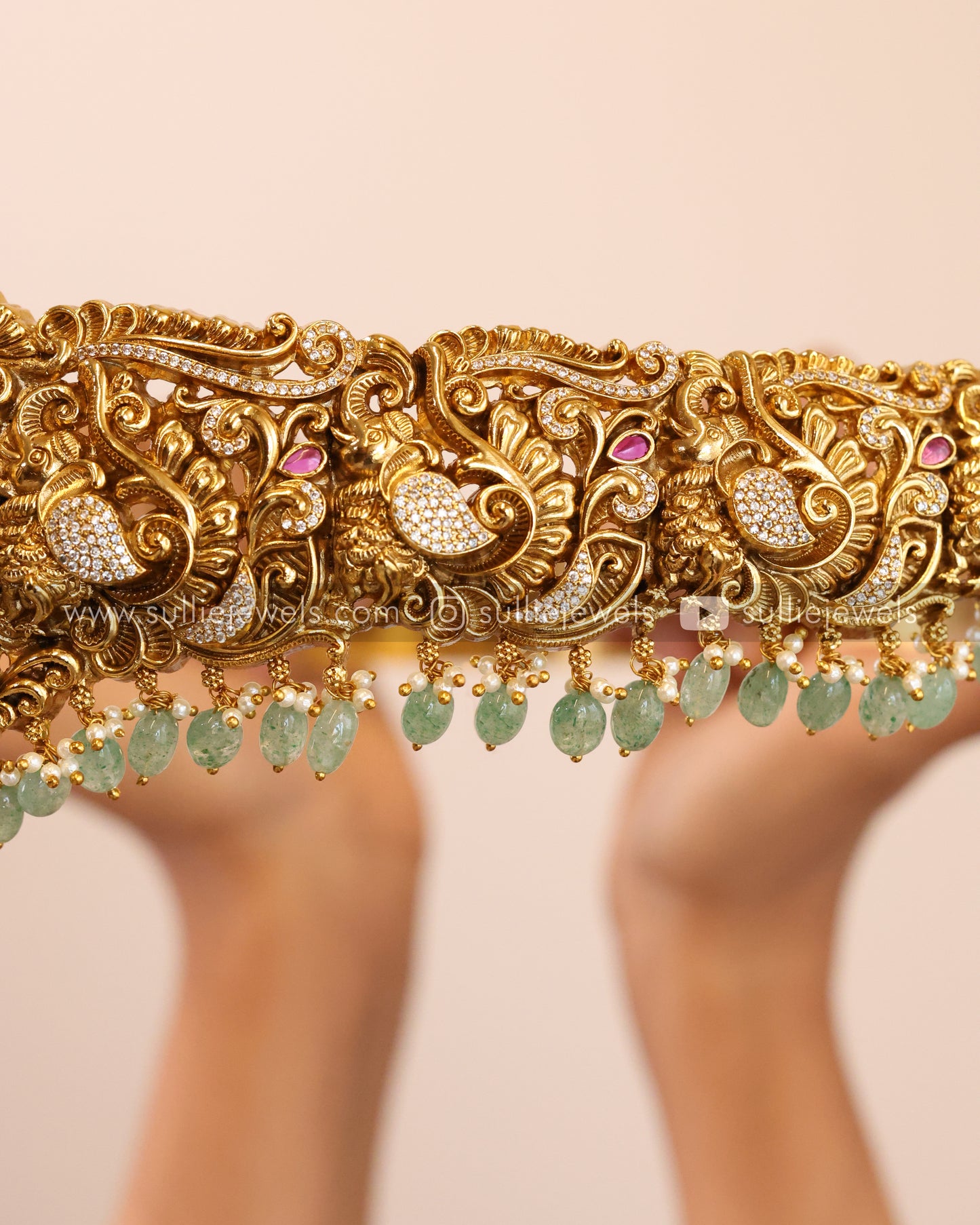 Premium Goddess AD Bridal Hipbelt - Mint Beads