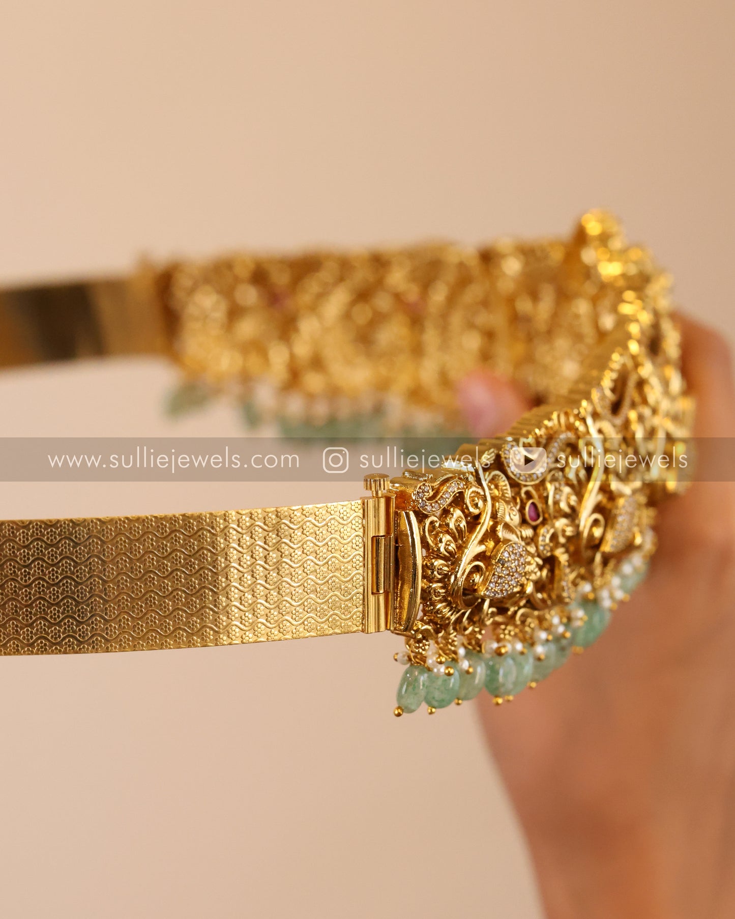 Premium Goddess AD Bridal Hipbelt - Mint Beads