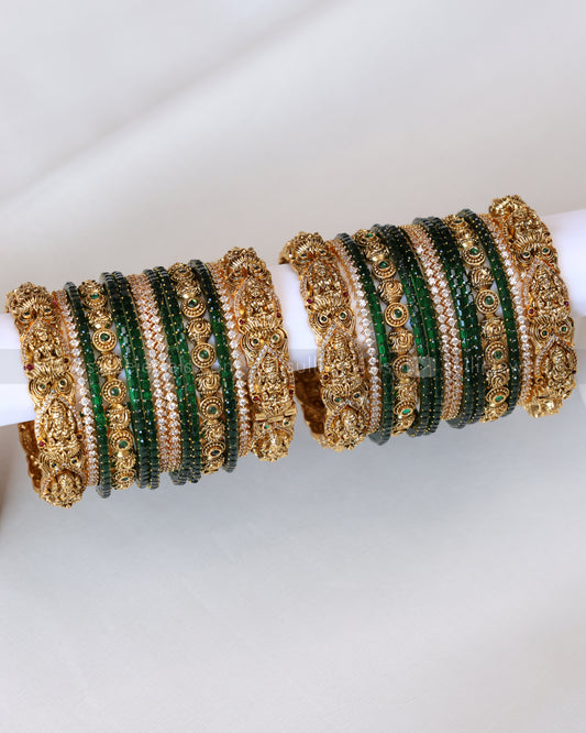 Premium Green Bridal Temple Bangle Combo - Set of 28 bangles
