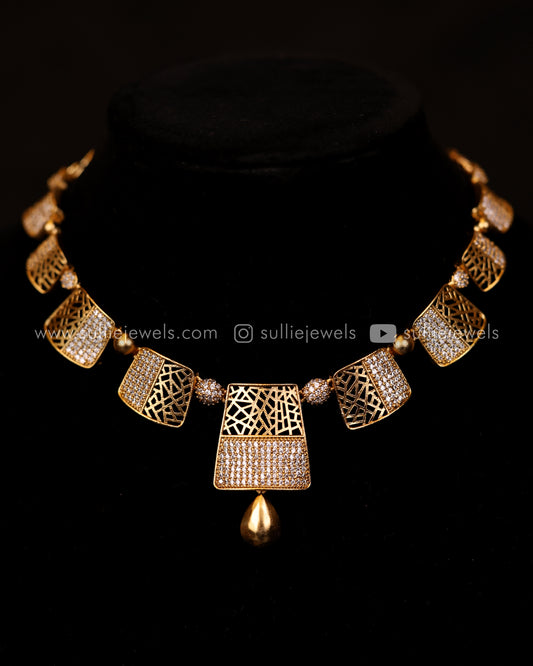 Diamond Mesh Necklace Layered Combo with Earrings