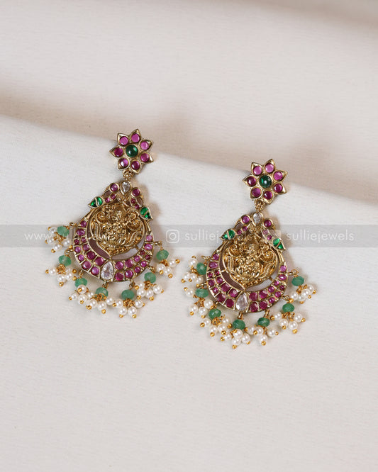 7113 - Lakshmi Mint Beads & Ruby Stone Guttapusalu Haram with Earrings