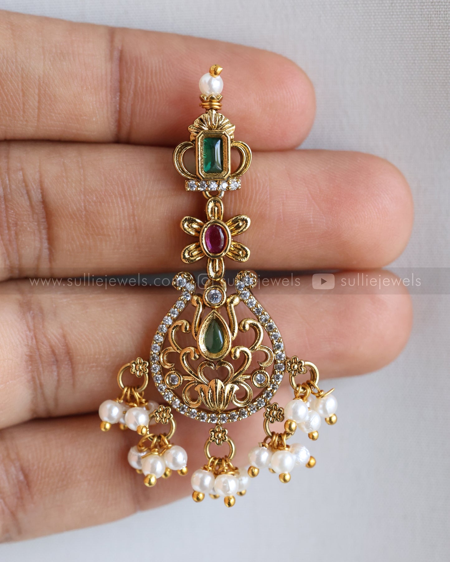 7114 - No Idol AD Raindrop Pendant Guttapusalu Hanging Haram with Earring