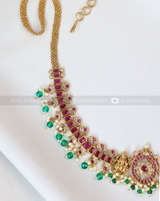 H193 - Lakshmi Ruby Kemp Mint Green Beads Hipchain