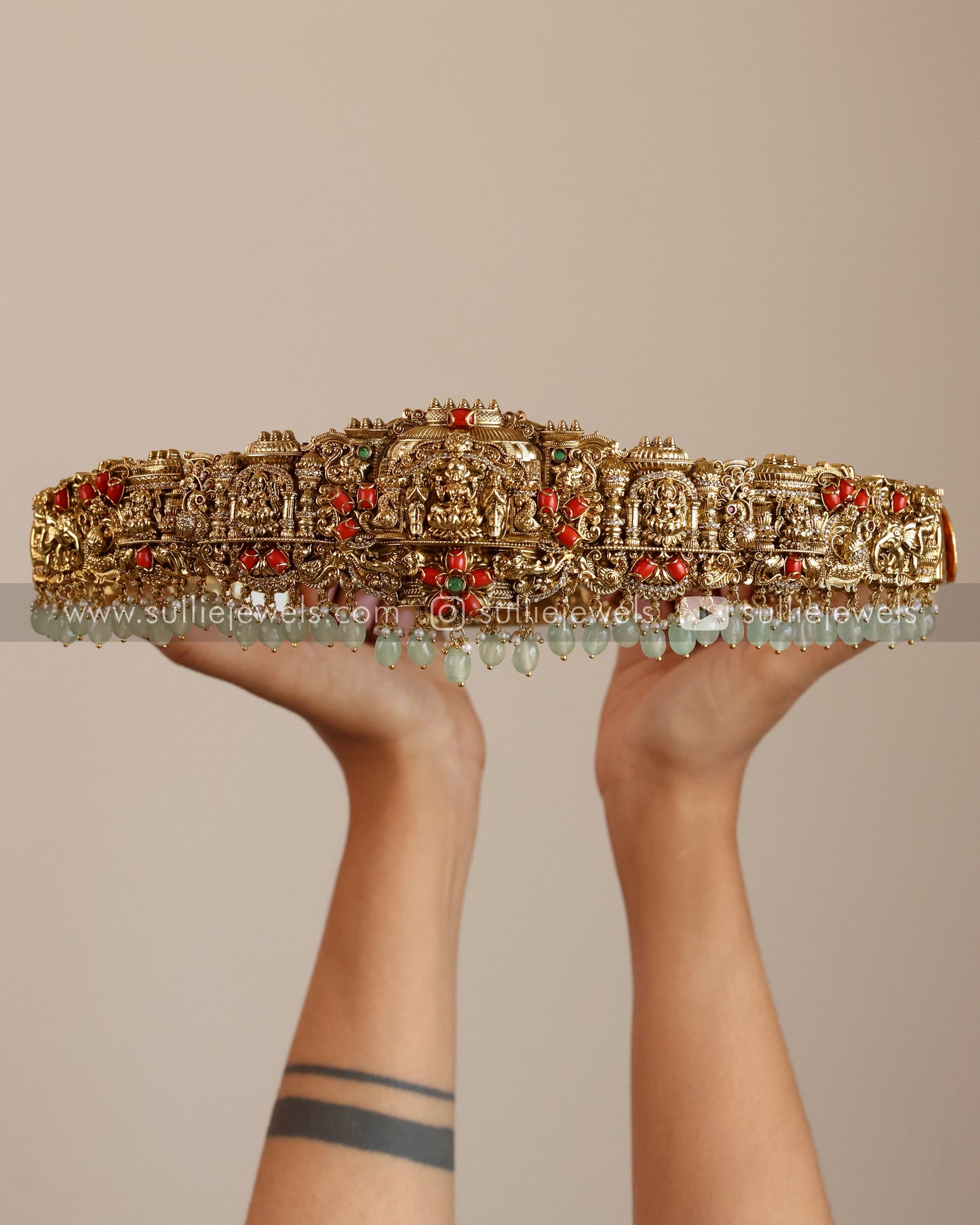 Premium Goddess Coral Bridal Hipbelt - Mint Beads