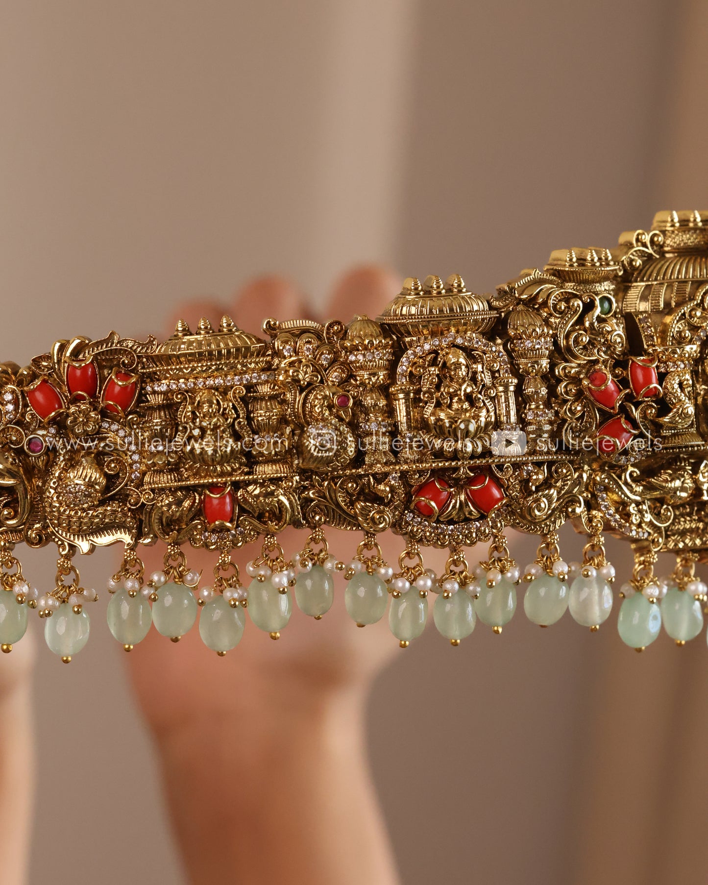 Premium Goddess Coral Bridal Hipbelt - Mint Beads