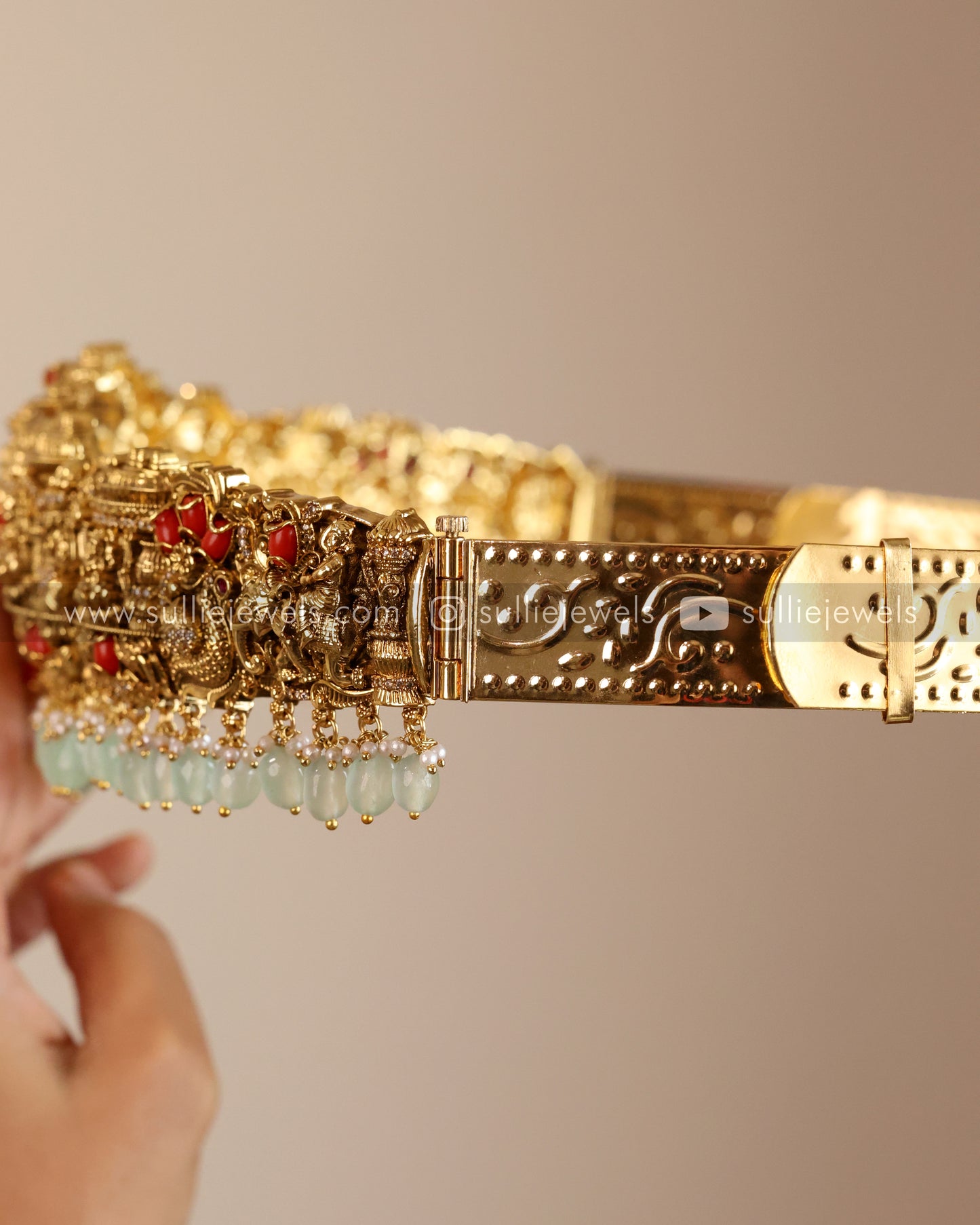 Premium Goddess Coral Bridal Hipbelt - Mint Beads