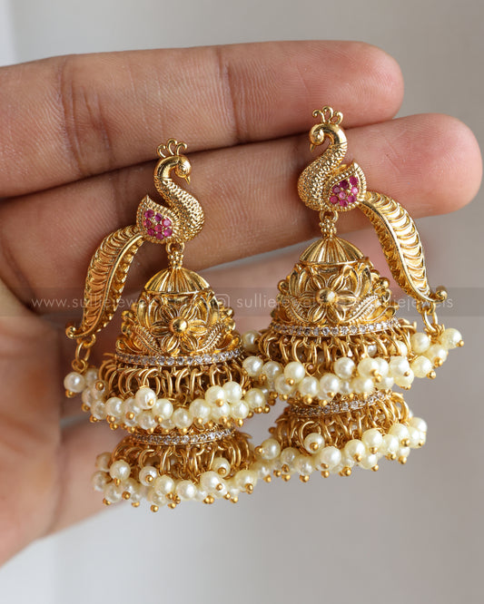 Premium AD & Pearl Peacock Earring