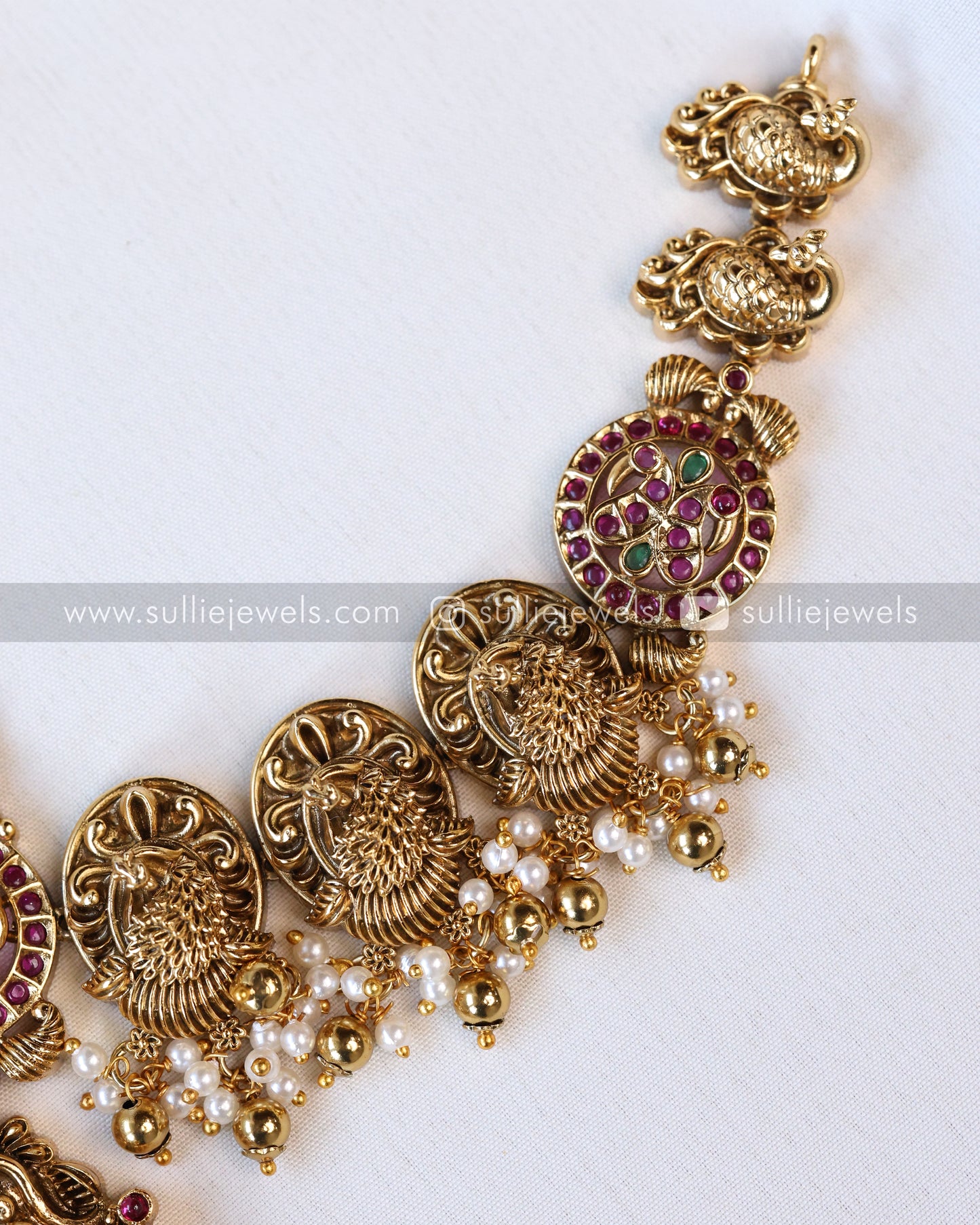 3559 - Peacock Gold Ruby Kemp Necklace with Jhumka